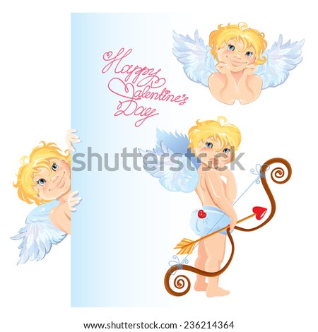 Set of cute angels. Elements for Valentines Day card design. 