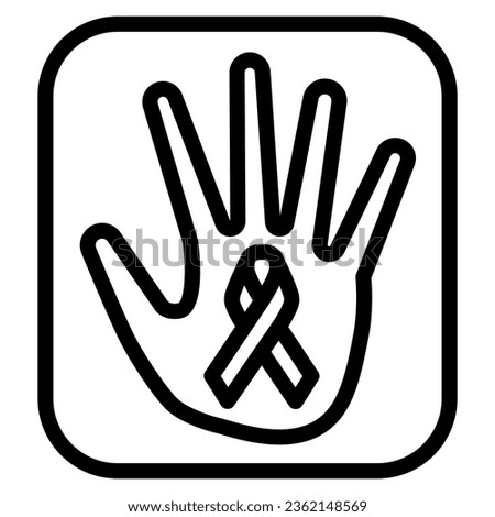 Awareness ribbon on hand line icon, cancer awareness concept, stop aids sign on white background, LGBT ribbon palm icon in outline style for mobile concept and web design. Vector graphics
