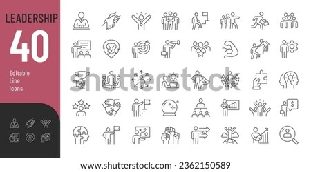 Leadership Line Editable Icons set. Vector illustration in modern thin line style of management icons:  leader, delegation, control, responsibility, and more. Pictograms and infographics.  Royalty-Free Stock Photo #2362150589