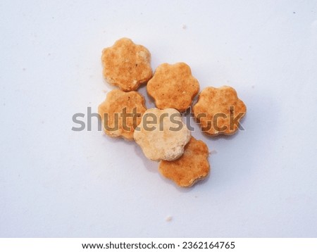 Six cookies with hexagon shaped on white background