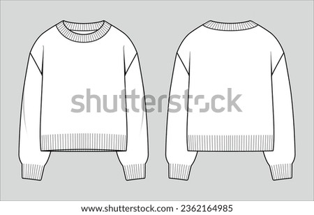 Round neck jumper. Women's oversized knit sweater. Vector technical sketch. Mockup template. Royalty-Free Stock Photo #2362164985