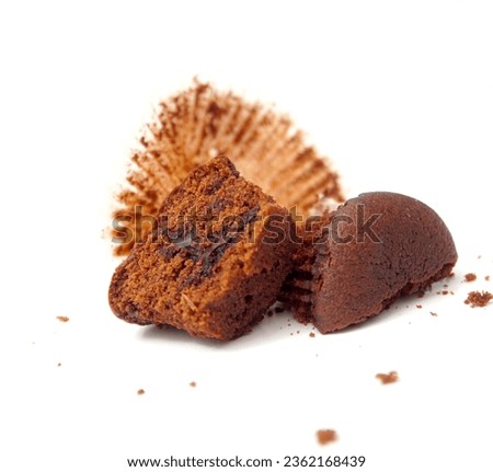 Mini chocolate muffins or brownie cupcake on white background stock photo