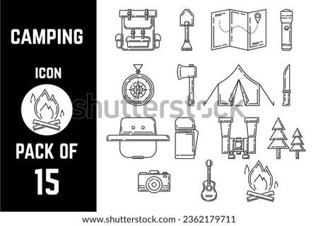 Camping icon pack bundle lineart vector template