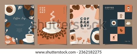 Set of Sketch banners with coffee beans and leaves on colorful background for poster or another template design. vector illustration. Royalty-Free Stock Photo #2362182275