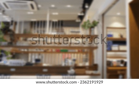 Blurred​ of Wooden shelf counter in restaurant for background