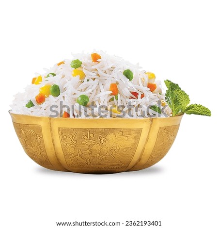 Rice in golden bowl, White Rice, Golden Bowl, Rice Royalty-Free Stock Photo #2362193401