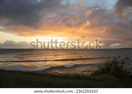 Sought after surf spot in Barbados at sunset