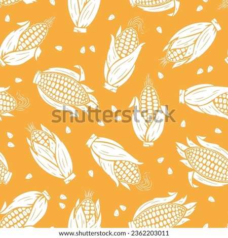 Corn Cobs Seamless Pattern.  Maize Yellow Background. Vegetables Vector illustration Royalty-Free Stock Photo #2362203011