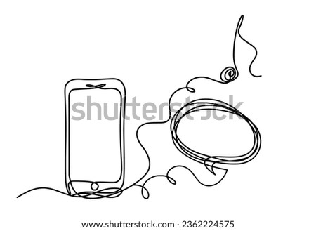 Abstract mobile and comment as line drawing on white background. Vector