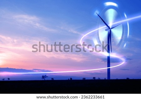 Windmill and graphic diagram of air currents that produce green energy. Green energy power production it is future. Royalty-Free Stock Photo #2362233661