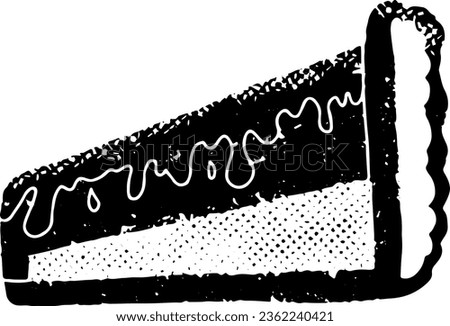 A piece of pie. Linocut, graphics, rustic. Shabby old texture. Vector black element for design