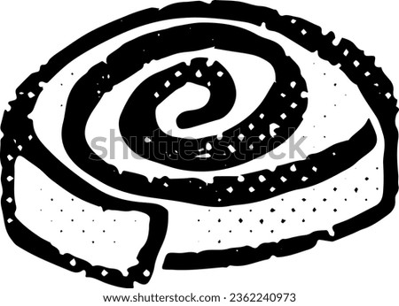 Sweet roll. Linocut, graphics, rustic. Shabby old texture. Vector black element for design