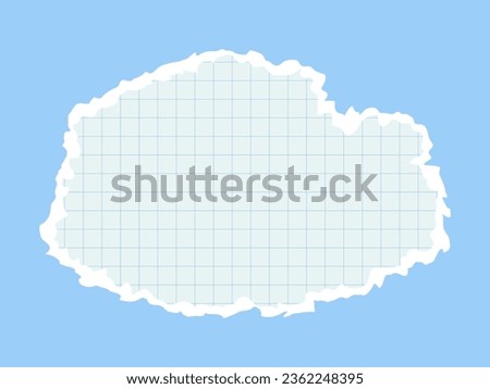 Template for a banner, torn notebook sheet on a blue background. Vector illustration of torn paper with a checkered pattern, sheet for notes, template for banner.
