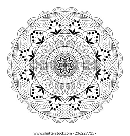 Black and white mandala design on the white background. It round pattern vector for textile print, tattoos, and backgrounds