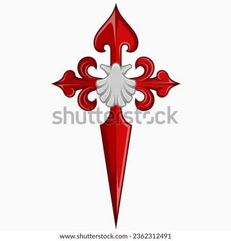 Vector design of christian symbology of the apostle santiago, Cross of the apostle Santiago with venera Royalty-Free Stock Photo #2362312491