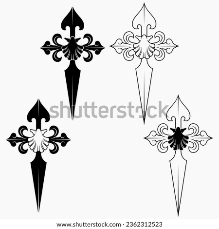 Vector design of christian symbology of the apostle santiago, Cross of the apostle Santiago with venera Royalty-Free Stock Photo #2362312523