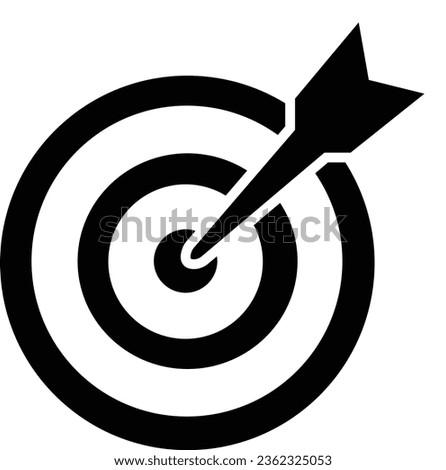 black Target icon. Dartboard with arrow. Marketing strategy sign. Goal achievement symbol. Target Icon in trendy editable stroke style isolated on transparent background.