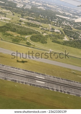 Aeroplane shadow picture during takeoff 