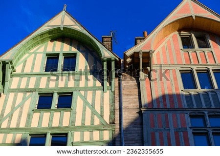Medieval central part of Troyes old city with half-timbered houses and narrow streets, Champagne, France, tourist destination Royalty-Free Stock Photo #2362355655