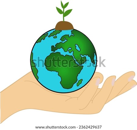 Illustrations of hands holding the earth with the young plant are growing ,World earth day concept.Save the world.
