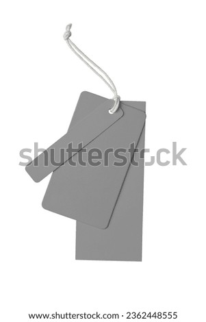 Various shape of blank gray paper label or cloth tag set isolated on white background. Price tag mockup template with copy space for brand, information. Shopping, sale concept, black friday sale.