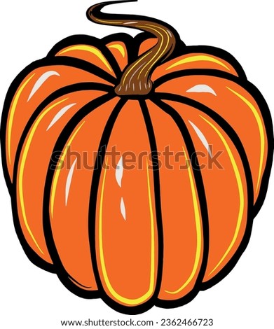Illustration of single round whole orange pumpkin.