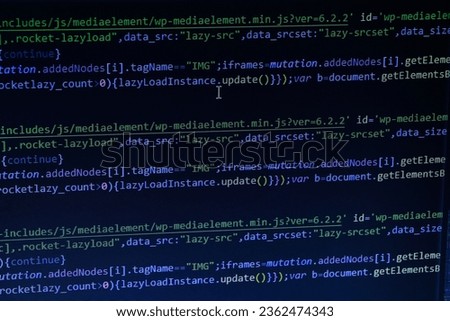 Simple website HTML code with colorful tags in browser view on dark background. Software developer programming code. Screen of code for overlay background.
