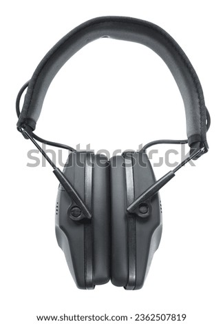 View from the side of thin profille of electronic hearing protection for shooting