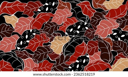 Leaf background pattern with line art, natural and exotic colors. Vector illustration for background, wall paper, or backdrop