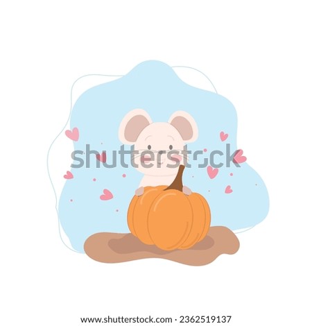 Cute mouse and pumpkin halloween illustration