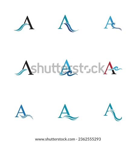 letter A and water waves vector illustration on white background