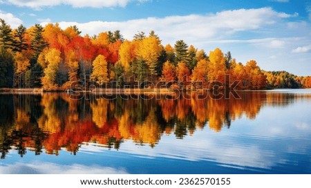 autumn lake landscape with reflection,clouds Royalty-Free Stock Photo #2362570155