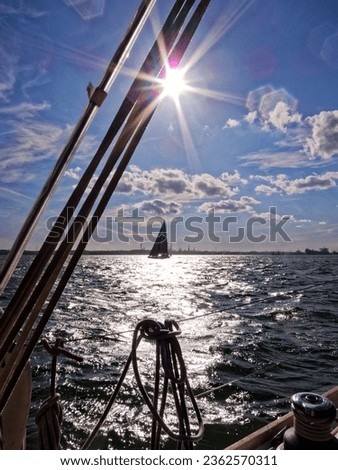 SOUTHAMPTON WATER, NEAR SOUTHAMPTON, HAMPSHIRE, UK - JULY 2, 2017: Yacht sailing on Southampton Water, near the Hamble and Southampton, Hampshire, UK Royalty-Free Stock Photo #2362570311