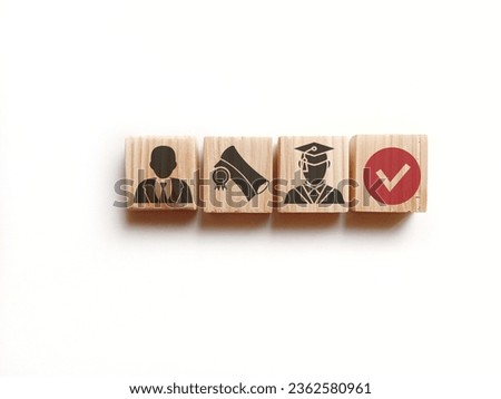 Wooden blocks with qualifications, certificates and graduate icons. The concept of academic qualifications. The concept of required skills.  Royalty-Free Stock Photo #2362580961