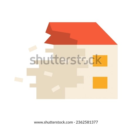 Broken building semi flat colour vector object. Damage after natural disaster. Editable cartoon clip art icon on white background. Simple spot illustration for web graphic design