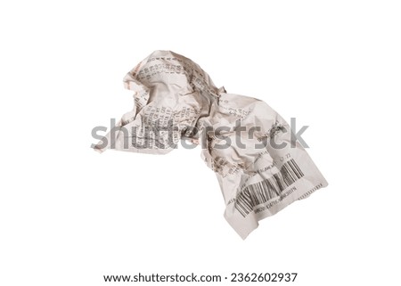 a crumpled shop receipt on a transparent background Royalty-Free Stock Photo #2362602937