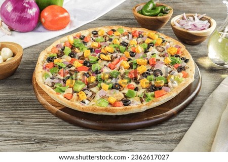 Vegetable pizza topping with cheese slice 