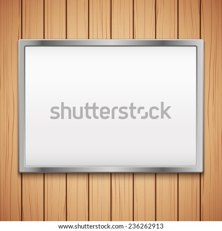Wooden plank texture with Empty mockup billboard. Vector Illustration isolated on white background.