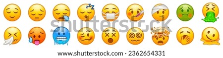 Sleepy and Unwell emojis set. Emoticons big set. Vector icons set. Social media emoji set. iOS emoji. iPhone emoji. WhatsApp.