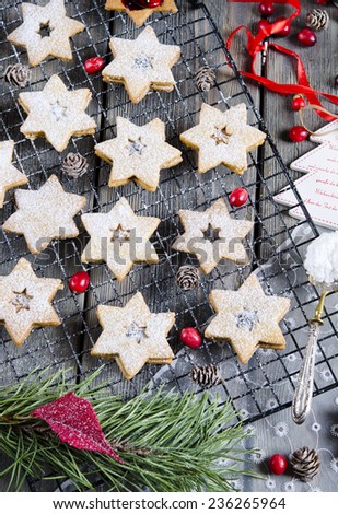 Christmas cookies on a festive blue background