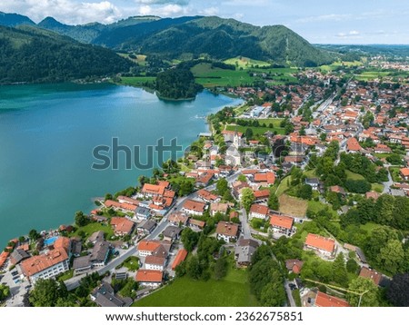 Aerial view, Germany, Bavaria, Upper Bavaria, place Schliersee, view over the Schliersee Royalty-Free Stock Photo #2362675851