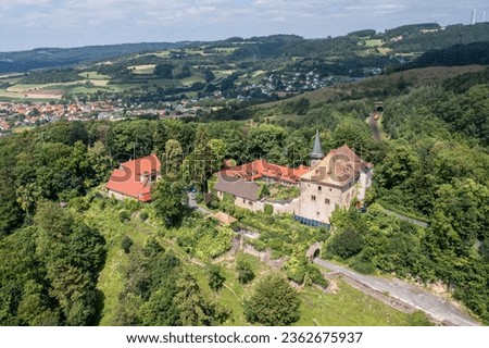 Aerial view, Germany, Schluechtern, Hesse, Main-Kinzig District, Brandenstein Castle Royalty-Free Stock Photo #2362675937
