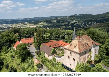 Aerial view, Germany, Schluechtern, Hesse, Main-Kinzig District, Brandenstein Castle Royalty-Free Stock Photo #2362675949