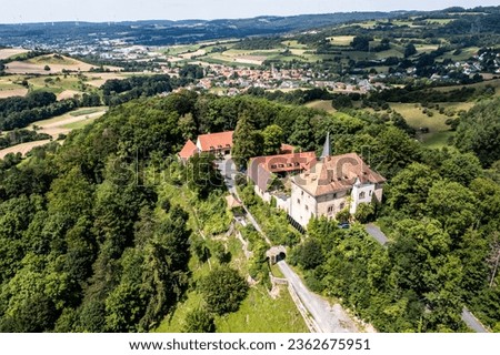 Aerial view, Germany, Schluechtern, Hesse, Main-Kinzig District, Brandenstein Castle Royalty-Free Stock Photo #2362675951