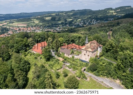 Aerial view, Germany, Schluechtern, Hesse, Main-Kinzig District, Brandenstein Castle Royalty-Free Stock Photo #2362675971