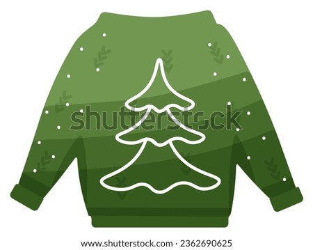 Christmas green jumper with pine tree. Vector holiday illustration 