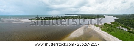 Aerial panoramic image of Barra de Camaragibe, situated in Passo de Camaragibe, in the state of Alagoas, Brazil Royalty-Free Stock Photo #2362692117