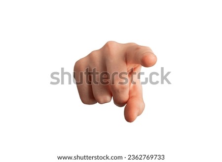 Index finger pointing at you, in front direction isolated on white Royalty-Free Stock Photo #2362769733