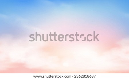 Sky Background with Blue,Pink Fluffy Clouds,Seamless pattern Morning Sunrise Sky in Summer,Pattern gradient fantasy dramatic orange Sunset sky in Autumn,Winter,Vector illustration cartoon fairy mystic