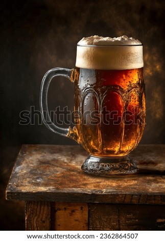 An antique beer mug in a dark ambient. Royalty-Free Stock Photo #2362864507